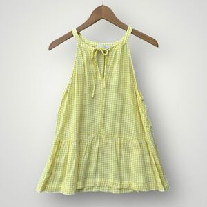 LOFT Yellow Gingham Tie-Neck Tank